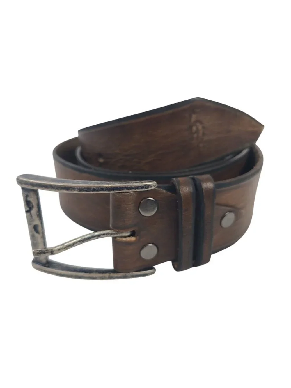 NEW Ishaor Vintage-Style Brown Leather Belt With Distressed Metal Buckle For Men